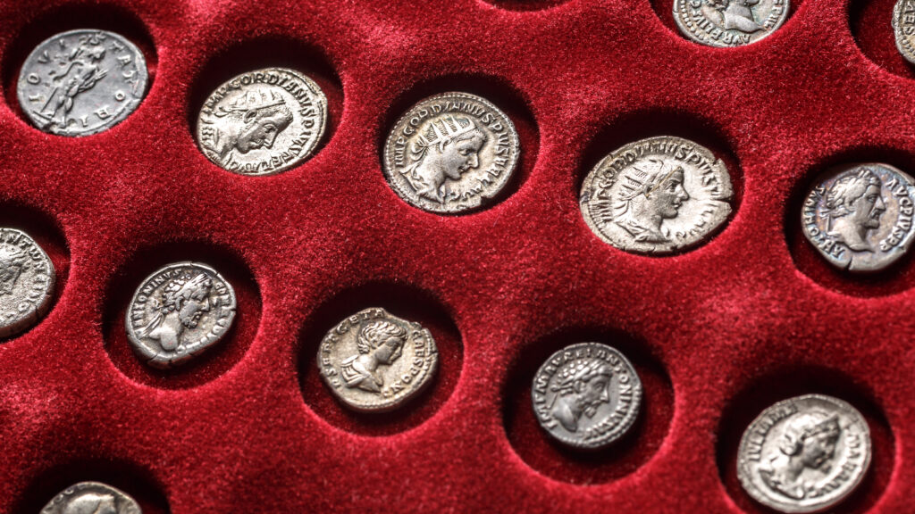 collection of coins safely in a case